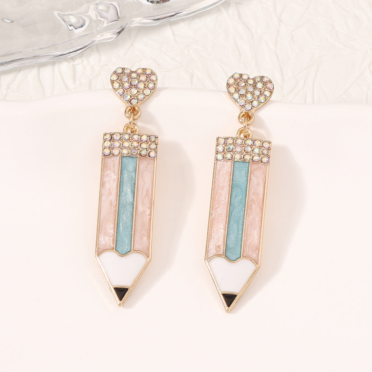 Wholesale Rice Ball Pencil Set with Diamond Alloy Earrings